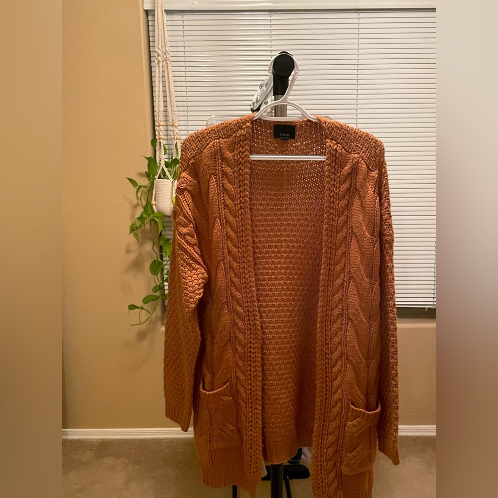 Lumiere pumpkin spice crochet knit cardigan sweater Sz small Purchased f…